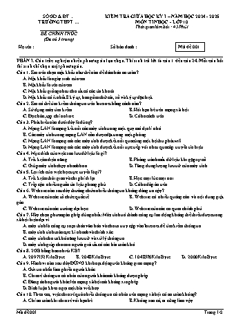 Đề kiểm tra giữa học kì I môn Tin học 10 năm học 2024-2025 (Có đáp án)