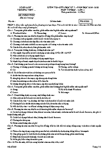 Đề kiểm tra giữa học kì I môn Tin học 11 năm học 2024-2025 (Có đáp án + Ma trận)