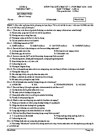 Đề kiểm tra giữa học kì I môn Tin học Khối 10 năm học 2024-2025 (Có đáp án)
