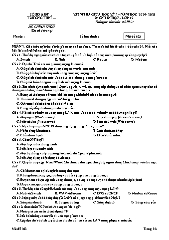 Đề kiểm tra giữa học kì I môn Tin học Khối 12 năm học 2024-2025 (Có đáp án + Ma trận)