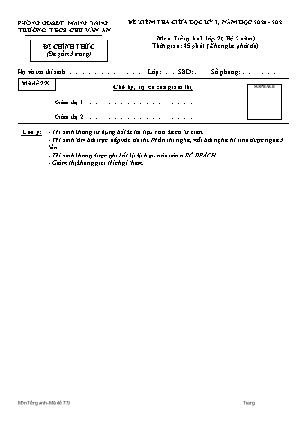 Đề kiểm tra giữa học kì I năm học 2020-2021 môn Tiếng Anh 7 (Hệ 7 năm) - Trường THCS Chu Văn An (Có đáp án + Ma trận)