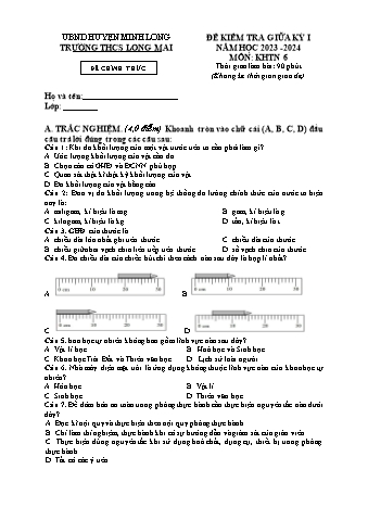 Đề kiểm tra giữa học kì I năm học 2023-2024 môn Khoa học tự nhiên Lớp 6 - Trường THCS Long Mai