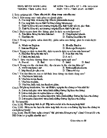 Đề kiểm tra giữa học kì I năm học 2023-2024 môn Tin học Lớp 9 - Trường THCS Long Mai (Có đáp án + Ma trận)