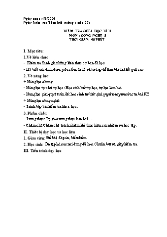 Đề kiểm tra giữa học kì II môn Công nghệ Lớp 8 (Có đáp án + Ma trận)