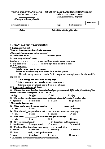 Đề kiểm tra giữa học kì II môn Tiếng Anh 9 năm học 2020-2021 - Trường THCS Hra (Có đáp án + Ma trận)