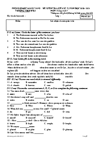 Đề kiểm tra giữa học kì II môn Tiếng Anh Lớp 7 năm học 2020-2021 - Trường THCS Hra (Có đáp án + Ma trận)
