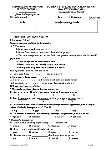 Đề kiểm tra giữa học kì II môn Tiếng Anh Lớp 9 năm học 2020-2021 - Trường THCS Hra (Có đáp án + Ma trận)