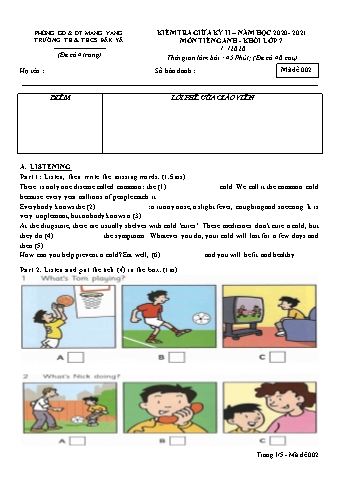 Đề kiểm tra giữa học kì II năm học 2020-2021 môn Tiếng Anh 7 - Trường TH & THCS Đăk Yă (Có đáp án + Ma trận)