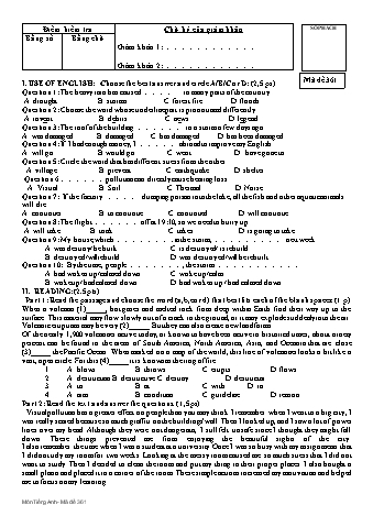 Đề kiểm tra giữa học kì II năm học 2020-2021 môn Tiếng Anh 8 (Hệ 10 năm) - Trường THCS Chu Văn An (Có đáp án + Ma trận)