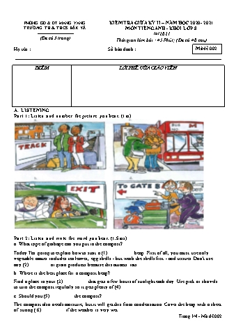 Đề kiểm tra giữa học kì II năm học 2020-2021 môn Tiếng Anh Khối 8 - Trường TH & THCS Đăk Yă (Có đáp án + Ma trận)