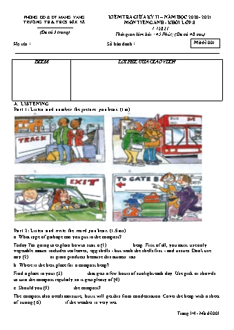 Đề kiểm tra giữa học kì II năm học 2020-2021 môn Tiếng Anh Lớp 8 - Trường TH & THCS Đăk Yă (Có đáp án + Ma trận)