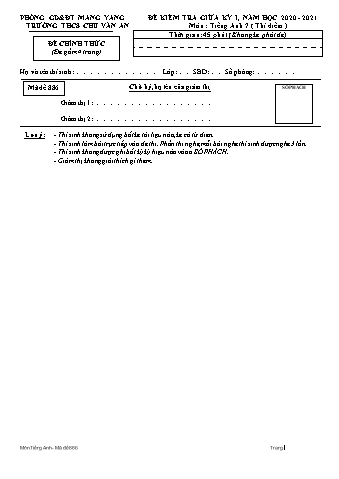 Đề kiểm tra giữa học kì II năm học 2020-2021 môn Tiếng Anh Lớp 7 - Trường THCS Chu Văn An (Có đáp án + Ma trận)