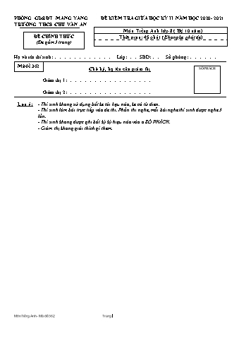 Đề kiểm tra giữa học kì II năm học 2020-2021 môn Tiếng Anh Lớp 8 (Hệ 10 năm) - Trường THCS Chu Văn An (Có đáp án + Ma trận)