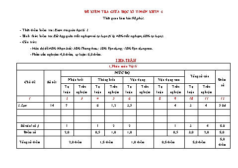 Đề kiểm tra giữa học kì II năm học 2023-2024 môn Khoa học tự nhiên Lớp 6 (Có đáp án + Ma trận)