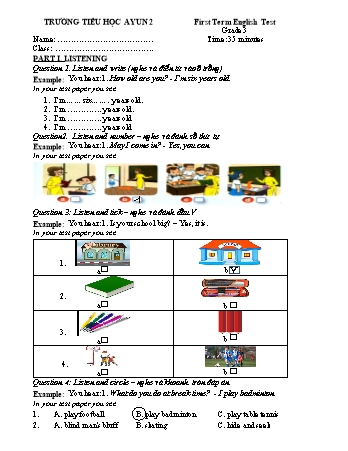 Đề kiểm tra học kì I môn Tiếng Anh 3 - Trường Tiểu học Ayun 2 (Có đáp án + Ma trận)
