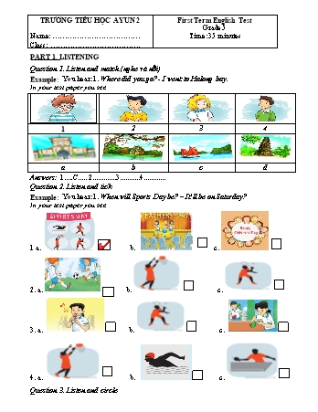 Đề kiểm tra học kì I môn Tiếng Anh 5 - Trường Tiểu học Ayun 2 (Có đáp án + Ma trận)