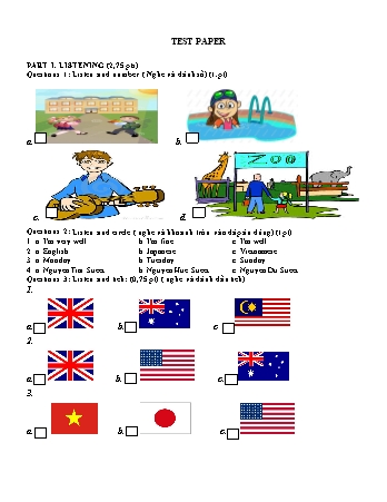 Đề kiểm tra học kì I môn Tiếng Anh Lớp 4 năm học 2020-2021 (Có đáp án + Ma trận)