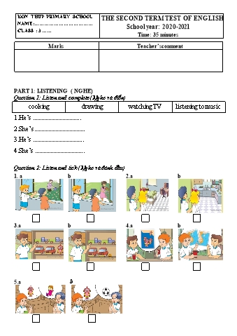 Đề kiểm tra học kì II môn Tiếng Anh 3 năm học 2020-2021 - Trường Tiểu học Kon Thup (Có đáp án)