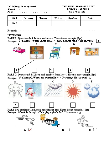 Đề kiểm tra học kì II môn Tiếng Anh 3 năm học 2021-2022 - Trường Tiểu học Dăk Djrang (Có đáp án + Ma trận)