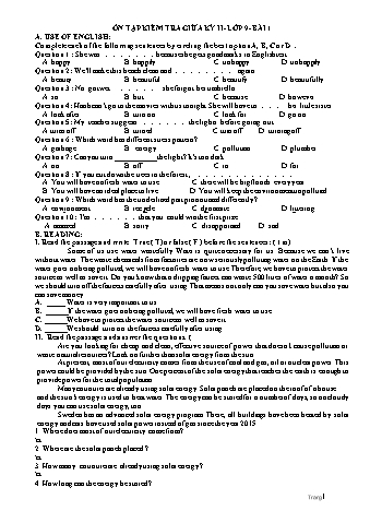 Đề ôn tập kiểm tra giữa học kì II môn Tiếng Anh Lớp 9 (Có đáp án)