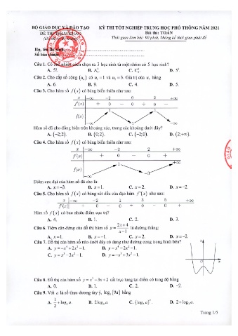 Đề tham khảo thi tốt nghiệp THPT năm 2021 môn Toán