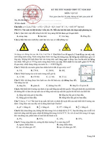 Đề tham khảo thi tốt nghiệp THPT từ năm 2025 môn Vật lí (Có đáp án)