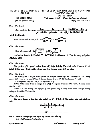 Đề thi chọn học sinh giỏi cấp Tỉnh môn Toán 9 năm học 2016-2017 (Có đáp án)