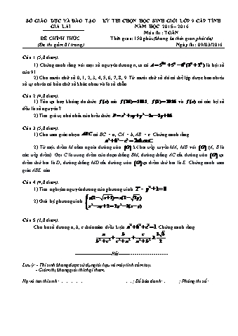 Đề thi chọn học sinh giỏi cấp Tỉnh môn Toán 9 THCS năm học 2015-2016 (Có đáp án)