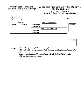 Đề thi chọn học sinh giỏi môn Tiếng Anh Lớp 8 cấp Huyện năm học 2018-2019 (Có đáp án + Ma Trận)