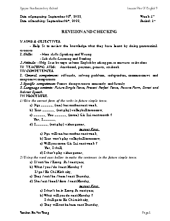 Giáo án học kì I môn Tiếng Anh 9 - Năm học 2022-2023 - Trường THCS Nguyễn Huệ