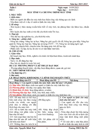 Giáo án Tin học 8 - Tuần 1 đến 17 - Năm học 2021-2022 - Nguyễn Minh Trai
