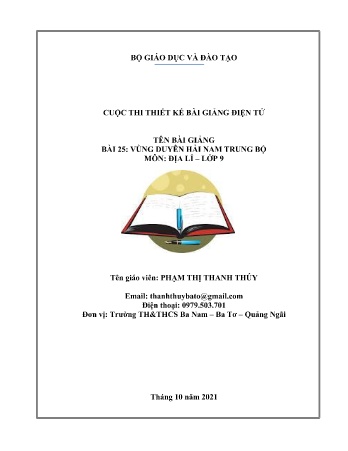 Kế hoạch bài dạy Địa lí 9 - Bài 25: Vùng Duyên Hải Nam Trung Bộ - Năm học 2021-2022 - Phạm Thị Thanh Thúy