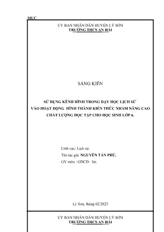 SKKN Sử dụng kênh hình trong dạy học Lịch sử vào hoạt động hình thành kiến thức nhằm nâng cao chất lượng học tập cho học sinh Lớp 6