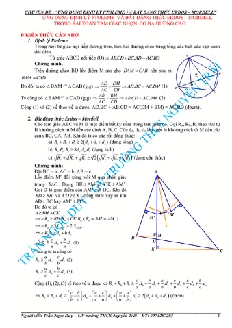 SKKN Ứng dụng định lý Ptoleme và bất đẳng thức Erdos - Mordell trong bài toán tam giác nhọn có ba đường cao