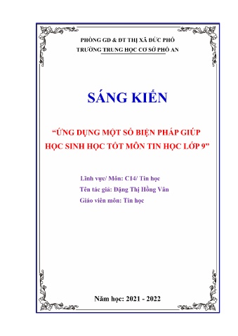 SKKN Ứng dụng một số biện pháp giúp học sinh học tốt môn Tin học Lớp 9