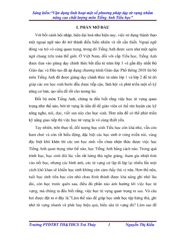 SKKN Vận dụng linh hoạt một số phương pháp dạy từ vựng nhằm nâng cao chất lượng môn Tiếng Anh Tiểu học