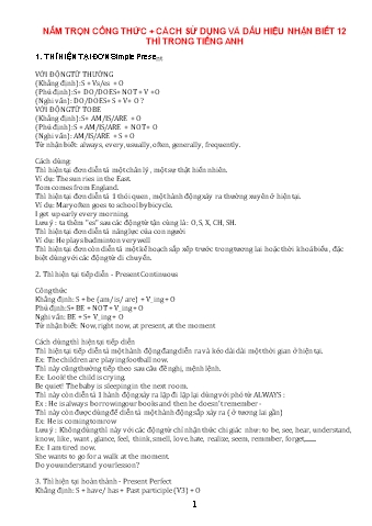 Tài liệu công thức, cách sử dụng và dấu hiệu nhận biết 12 thì trong Tiếng Anh