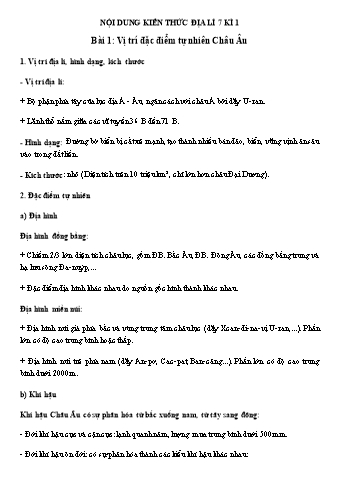 Tài liệu ôn tập kiến thức học kì I Địa lí Lớp 7