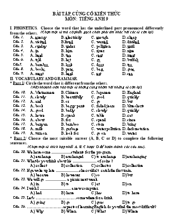 Tài liệu ôn tập kiến thức môn Tiếng Anh Lớp 9 - Năm học 2019-2020